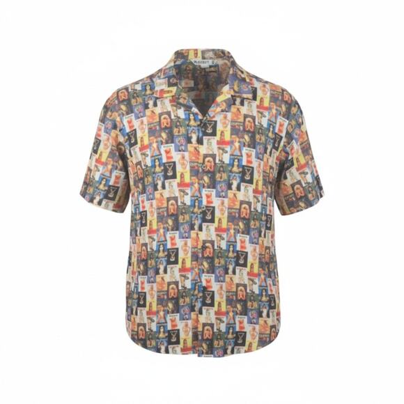 Vintage 90s Playboy Magazine Covers Short Sleeve Button Up Shirt Size Medium